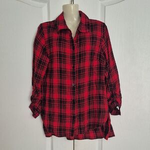 Japna Red and Black Plaid Button Down High & Low  Shirt